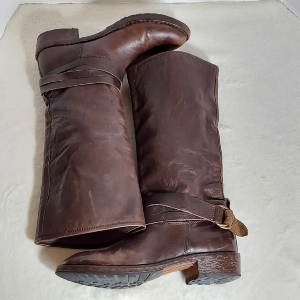 Vintage Shoe Company Distressed Brown Leather Boots Wrap Around Buckle Straps - Picture 8 of 12